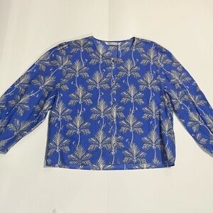Zara Blue and White Palm Print Blouse